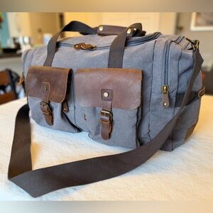 Men's Gray and Brown Duffel Bag